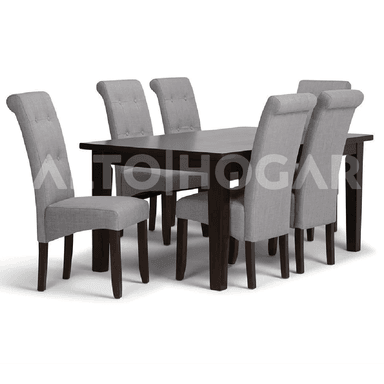 JUEGO COMEDOR ALTO HOGAR 6 SILLAS GRIS CLARO ANNY