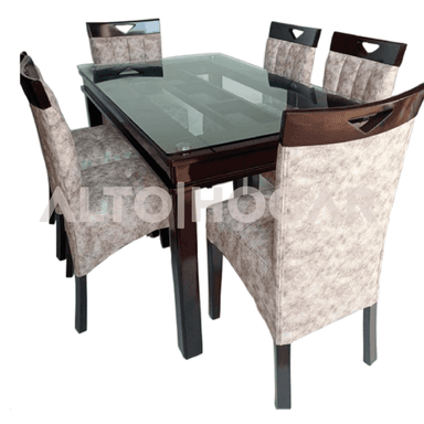 JUEGO DE COMEDOR ALTO HOGAR 6 SILLAS CHARLOTT BEIGE - 1