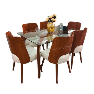 JUEGO COMEDOR ALTO HOGAR 6 SILLAS CREMA ASHTON