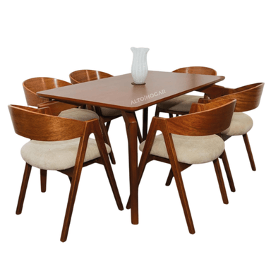 JUEGO DE COMEDOR AZALU 6 SILLAS BEIGE MADERA TORNILLO