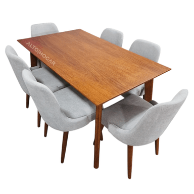 JUEGO DE COMEDOR MASSIEL 6 SILLAS GRIS CLARO MADERA TORNILLO