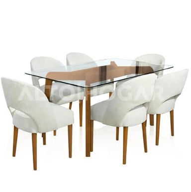 JUEGO DE COMEDOR 6 SILLAS MYA CREMA MADERA TORNILLO