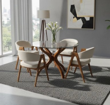 JUEGO DE COMEDOR OHANA 4 SILLAS CREMA MADERA TORNILLO