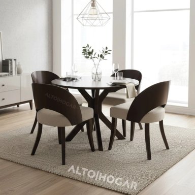JUEGO DE COMEDOR 4 SILLAS ANNE CREMA MADERA TORNILLO