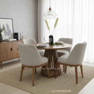JUEGO DE COMEDOR 4 SILLAS ASIA GRIS CLARO MADERA TORNILLO