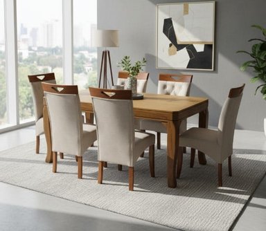 JUEGO DE COMEDOR ALMENDRA 6 SILLAS BEIGE MADERA TORNILLO