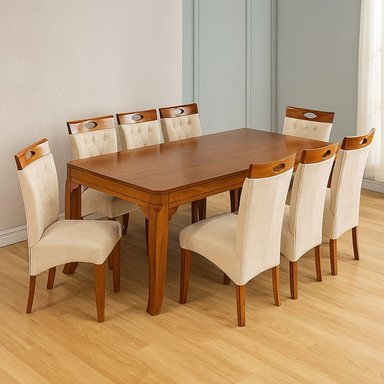 JUEGO DE COMEDOR THALIA 8 SILLAS BEIGE MADERA TORNILLO