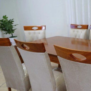 JUEGO DE COMEDOR THALIA 8 SILLAS BEIGE MADERA TORNILLO - 2