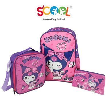 SCOOL - SET MOCHILA OFICIO LONCHERA Y CARTUCHERA KUROMI