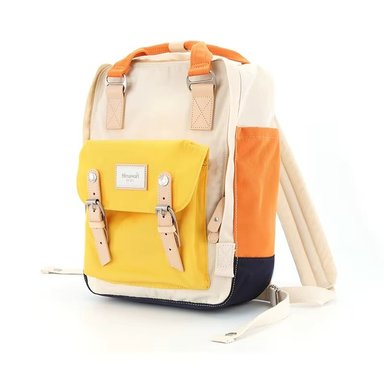 MOCHILA HIMAWARI H188L-85 NARANJA ESCOLAR O VIAJE PORTA LAPTOP CREMA AMARILLO