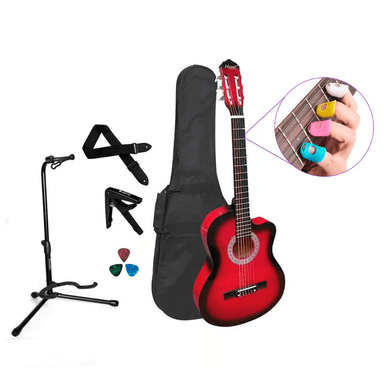 PACK DE GUITARRA ACUSTICA VOZZEX CUERDAS DE NYLON ROJA