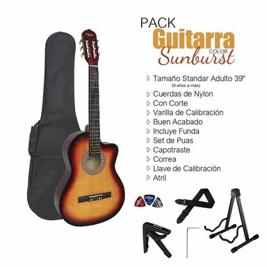 PACK DE GUITARRA ACUSTICA VOZZEX CUERDAS DE NYLON SUNBURST - 2