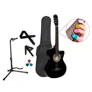 PACK DE GUITARRA ACUSTICA VOZZEX CUERDAS DE NYLON NEGRO