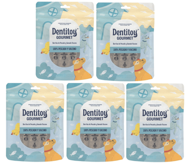 BARRITAS DE VACUNO Y PESCADO DENTITOY GOURMET BOLSA 6 UNID PACK X 5
