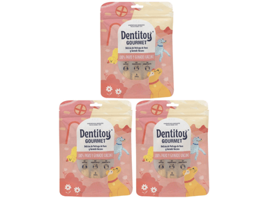 DELICIAS DE PECHUGA DE PAVO Y VACUNO DENTITOY GOURMET BOLSA 4 UNID PACK X 3
