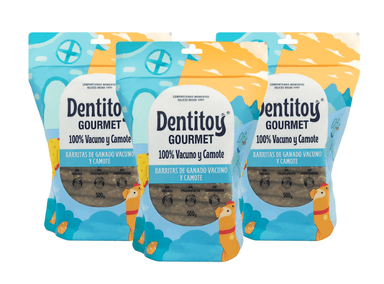 BARRITAS DE VACUNO Y CAMOTE DENTITOY GOURMET BOLSA 500G PACK X 3