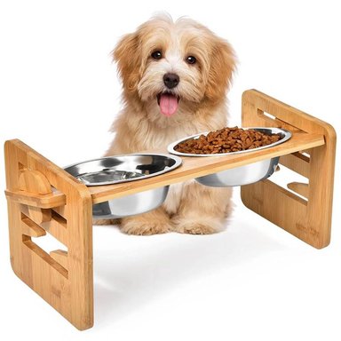 COMEDERO MADERA PERRO Y GATO ELEVADO MASCOTA 1 LT