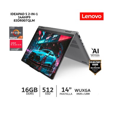LAPTOP LENOVO IDEAPAD 5 2-IN-1 14AHP9 14' TACTIL/ RYZEN 7-8845HS/ 16GB RAM/ 512GB SSD/ 007QLM