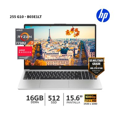 LAPTOP HP 255 G10 AMD RYZEN 7 7730U, 16GB RAM, 512GB SSD, 15.6'FHD - B03E1LT - 1