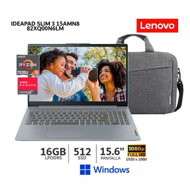 LAPTOP LENOVO IDEAPAD SLIM 3 15AMN8 RYZEN 5 7520U 2.8HZ/ 16GB RAM/ 512GB SSD/ 15.6' WIND-82XQ00N6LM