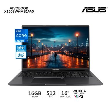 LAPTOP ASUS VIVOBOOK X1605VA-MB1440, INTEL I7-13620H 16GB DDR4 SSD 512GB, PANTALLA 16 WUXGA