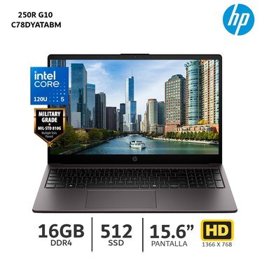 LAPTOP HP 250R G10 CORE 5-120U  16GB RAM  512GB SSD  15.6” HD  C78DYATABM - 1