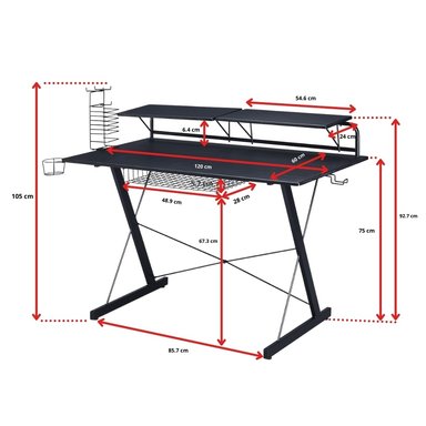 ESCRITORIO GAMER TECHNISPORT NEGRO DE FIBRA DE CARBONO - RESISTENCIA 60 KG - 3
