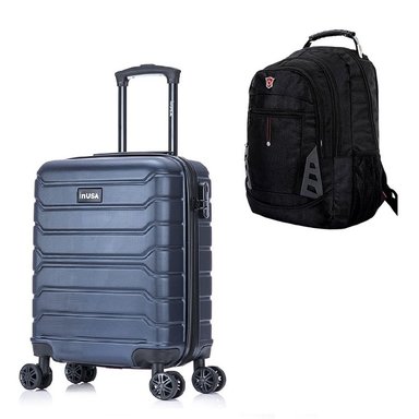 MALETA INUSA TREND AZUL CABINERA 51 CM Y MOCHILA PORTALAPTOP MO305