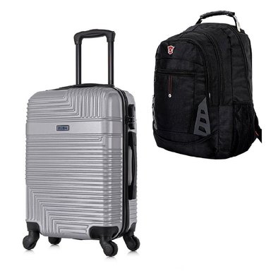MALETA INUSA RESILIENCE PLATEADO CABINERA 51 CM PLATA Y MOCHILA PORTALAPTOP MO305
