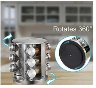 ORGANIZADOR CONDIMENTERO GIRATORIO DE 12 PIEZAS-ACERO