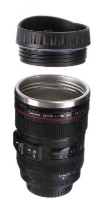 TAZA MUG DE LENTE FOTOGRAFICO CON TAPA DE VIDRIO DE CALIDAD