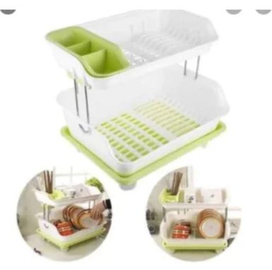 ESCURRIDOR DE PLATOS 2 NIVELES CON DRENAJE CALIDAD VERDE OSCURO