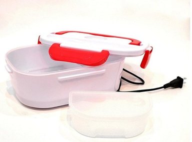 LONCHERA ELECTRICA PORTATIL + CUCHARITA DE CALIDAD ROJO