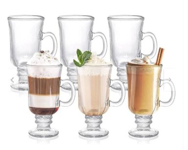 JUEGO DE 6 TAZAS DE VIDRIO PARA CAFÉ CAPUCCINO TALLO ALTO