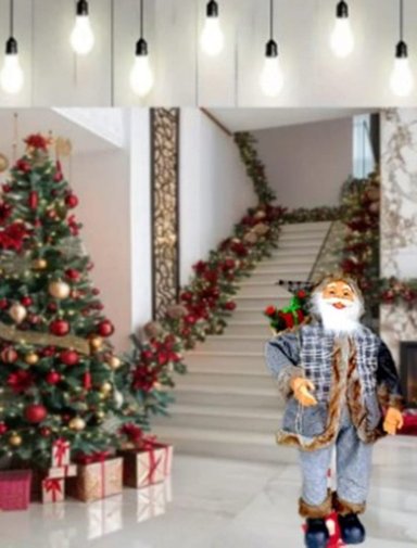 PAPA NOEL 95 CM MUSICAL ESTATICO TRAJE GRIS A1 - 2