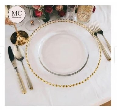 PLATO VAINIBELL SITIO VIDRIO CON BORDES DORADOS PREMIUM TRANSPARENTE