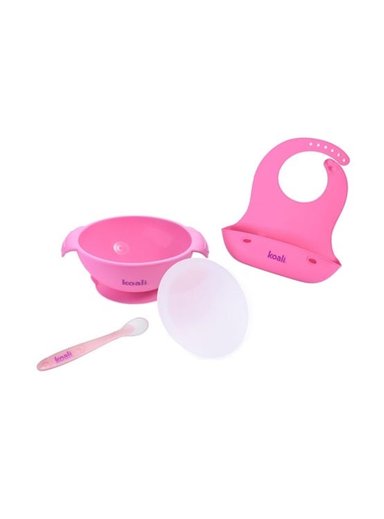 PLATO KOALI BABERO CUCHARA DE SILICONA ROSADO PARA BEBÉ