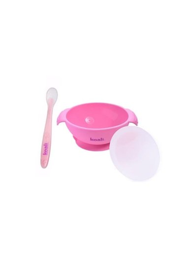 PLATO KOALI SILICONA Y CUCHARA ROSADO PARA BEBÉ