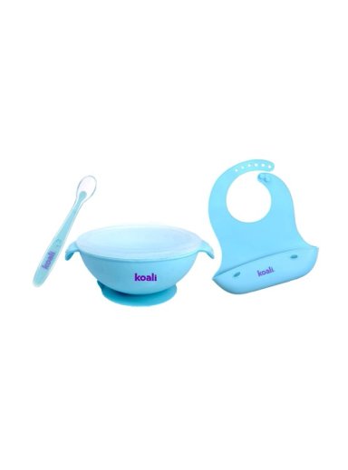 PLATO KOALI BABERO CUCHARA DE SILICONA CELESTE PARA BEBÉ