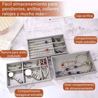ORGANIZADOR ACRÍLICO PARA JOYAS, JOYERO TRANSPARENTE CON 3 CAJONES - 2