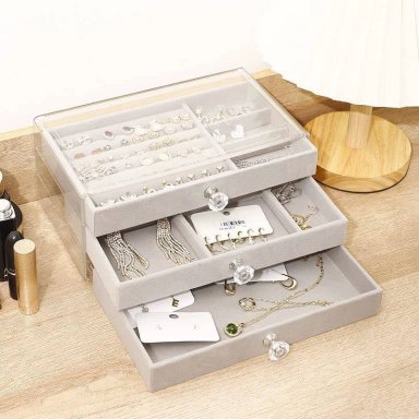 ORGANIZADOR ACRÍLICO PARA JOYAS, JOYERO TRANSPARENTE CON 3 CAJONES - 4