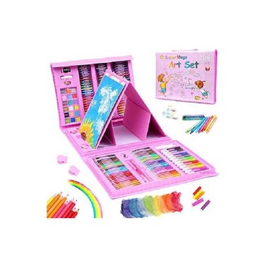 SET ARTE DIBUJO Y PINTURA 208 PIEZAS ROSADO