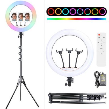 SET ARO LUZ LED 45 CM 460B COLOR RGB + TRÍPODE + CONTROL REMOTO