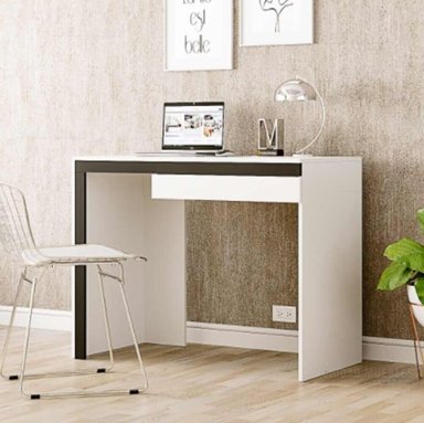 ESCRITORIO TU MESITA TU MESITA 100 CM X 50 CM BLANCO CON NEGRO MINIMALISTA ORIANA MODERNO