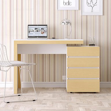 ESCRITORIO TU MESITA MINIMALISTA IVANA 4 CAJONES BLANCO CON HAYA