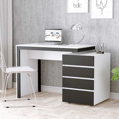 ESCRITORIO TU MESITA MINIMALISTA IVANA 4 CAJONES BLANCO CON NEGRO
