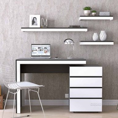 ESCRITORIO TU MESITA TU MESITA 120 CM X 50 CM MINIMALISTA IVANA 4 CAJONES NEGRO CON BLANCO