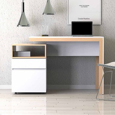 ESCRITORIO TU MESITA TU MESITA 110 CM X 50 CM BLANCO CON HAYA MINIMALISTA CARLOTA 1 CAJÓN 1 PUERTA