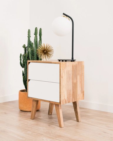 VELADOR TU MESITA MESA NOCHE BELANOVIC VINTAGE 2 CAJONES ARENA