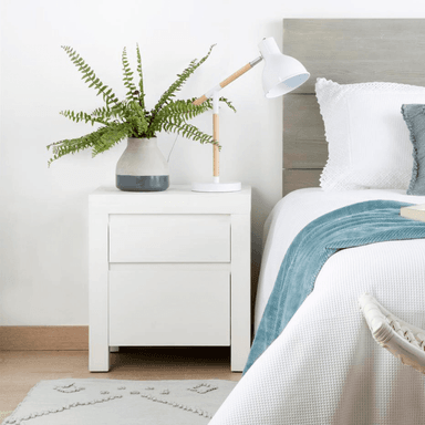 MESA NOCHE TU MESITA MINIMALISTA IGGY 2 CAJONES BLANCO